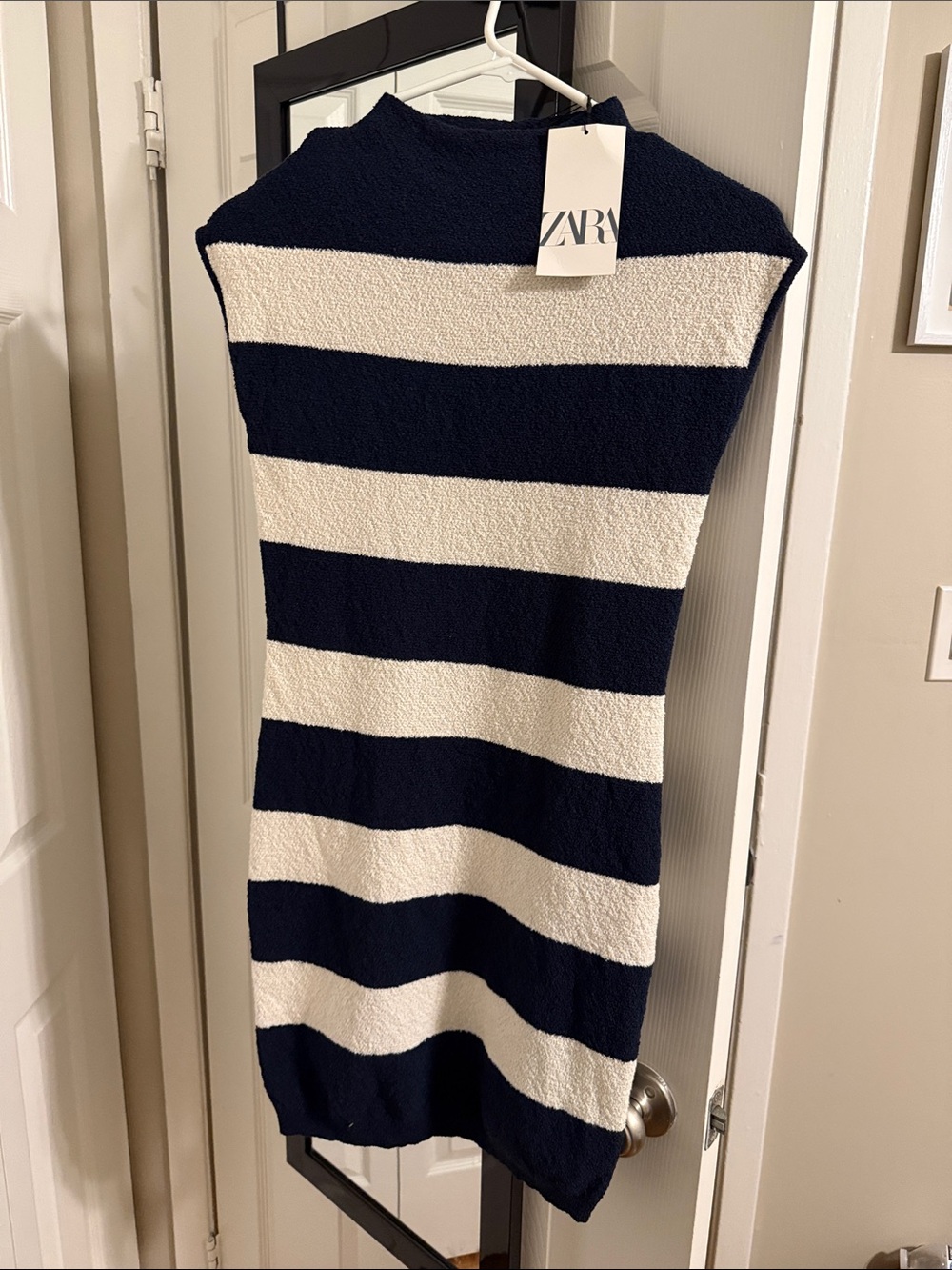 Zara Navy & White Striped Sleeveless Knit Dress